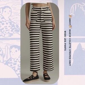 NWOT Maeve Black & White Striped Colette Knit Crop Wide-Leg Pants